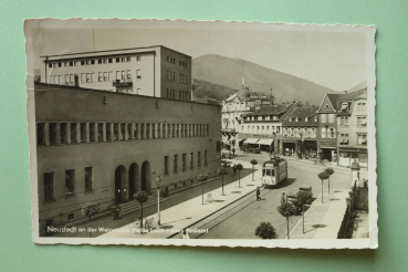 Postcard PC Neustadt Haardt Weinstrasse 1940 new mail Office Tram Shops Town architecture Rheinland Pfalz